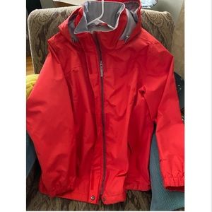 Eddie Bauer Orange Red Raincoat/Rain Jacket